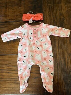 Mud Pie Pink Ghost One-Piece footie with Headband